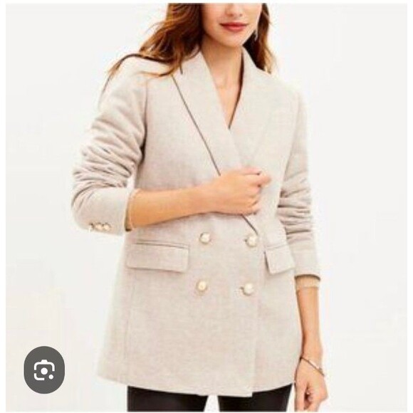 New Loft  Nueral Brushed Oatmeal Double Breasted Pearl Button Blazer Coat Sz 4 - Picture 2 of 8